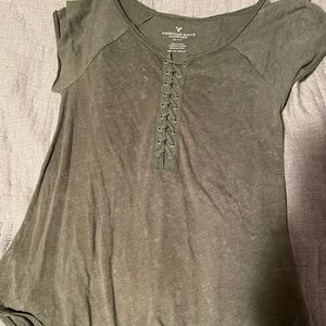 Lace up front green T-shirt